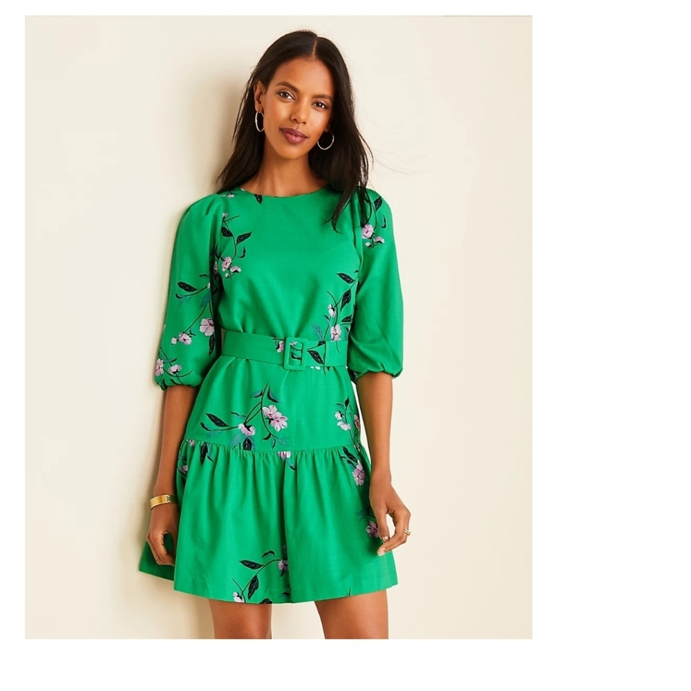 Petite Floral Belted Flounce Shift Dress